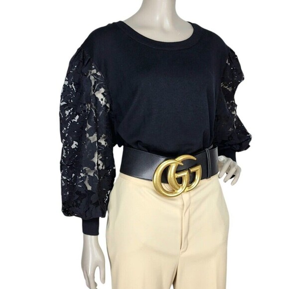 Black Lace Balloon Sleeve Round Neck Knit Tunic Liz Claiborne Top Plus Size 2X - Picture 2 of 9